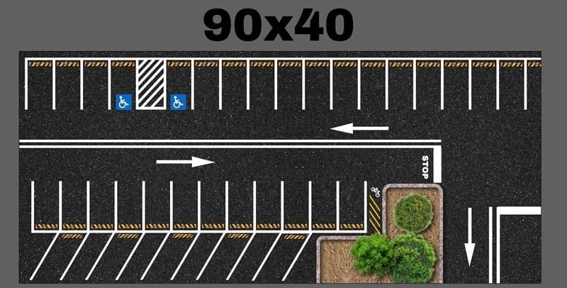 Phụ kiện thảm sa bàn chống trượt mô phỏng diorama bãi đỗ xe/ Parking lot có cây kích thước 90x40cm cho mô hình xe 1:64 Autono1 PT015 