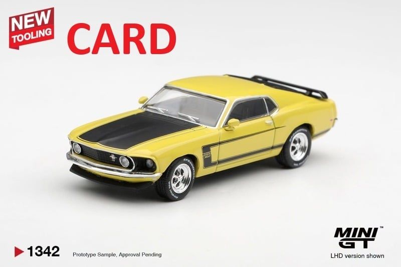  Mô hình xe Ford Mustang Boss 302 1969 Bright Yellow bản card tỉ lệ 1:64 MiniGT MGT01342 
