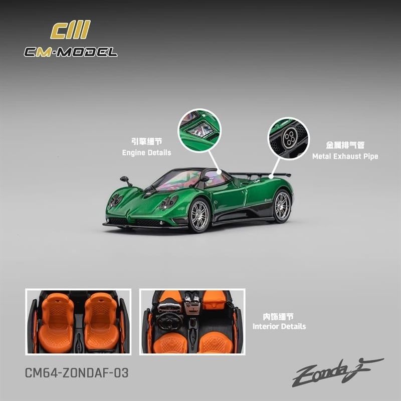  Mô hình xe Pagani ZondaF Metallic Emerald Green tỉ lệ 1:64 CM Model CM64-ZondaF-03 