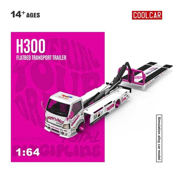  Mô hình xe tải thớt trượtH300 Flatbed Transport Trailer Iron Maiden White & Pink Paint Scheme tỉ lệ 1:64 Coolcar CC647230 