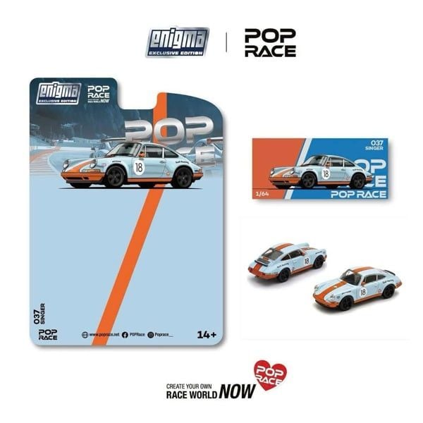  Mô hình xe Porsche Singer Racing Orange/Blue #18 tỉ lệ 1:64 Pop race PRE037 