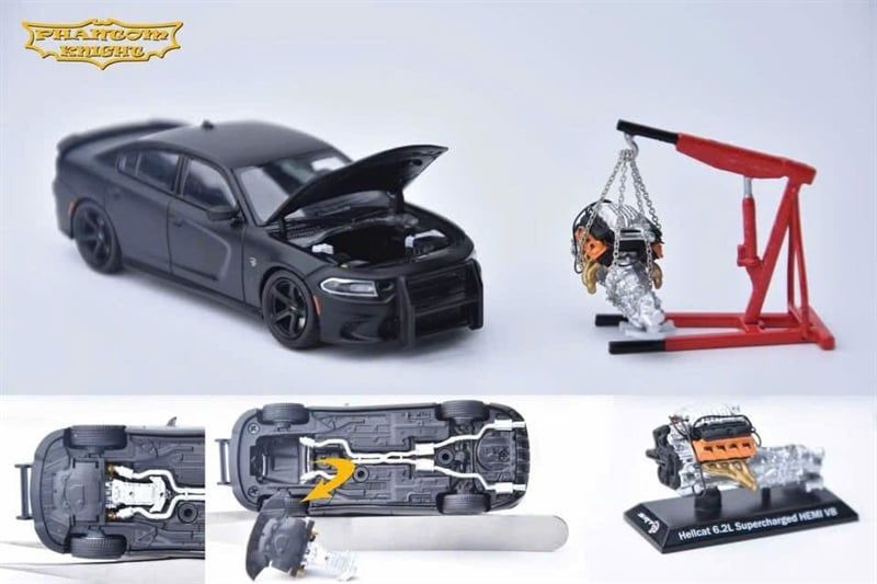  Mô hình xe Dodge Charger SRT Hellcat Matt Black Color tỉ lệ 1:64 Phantom Knight PK model OT64760 
