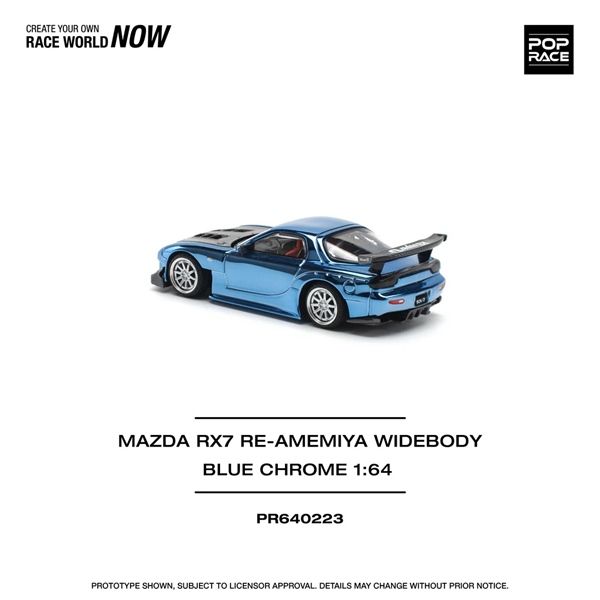  Mô hình xe Mazda RX7 RE-AMEMIYA Widebody - Blue Chrome tỉ lệ 1:64 Poprace PR640223 