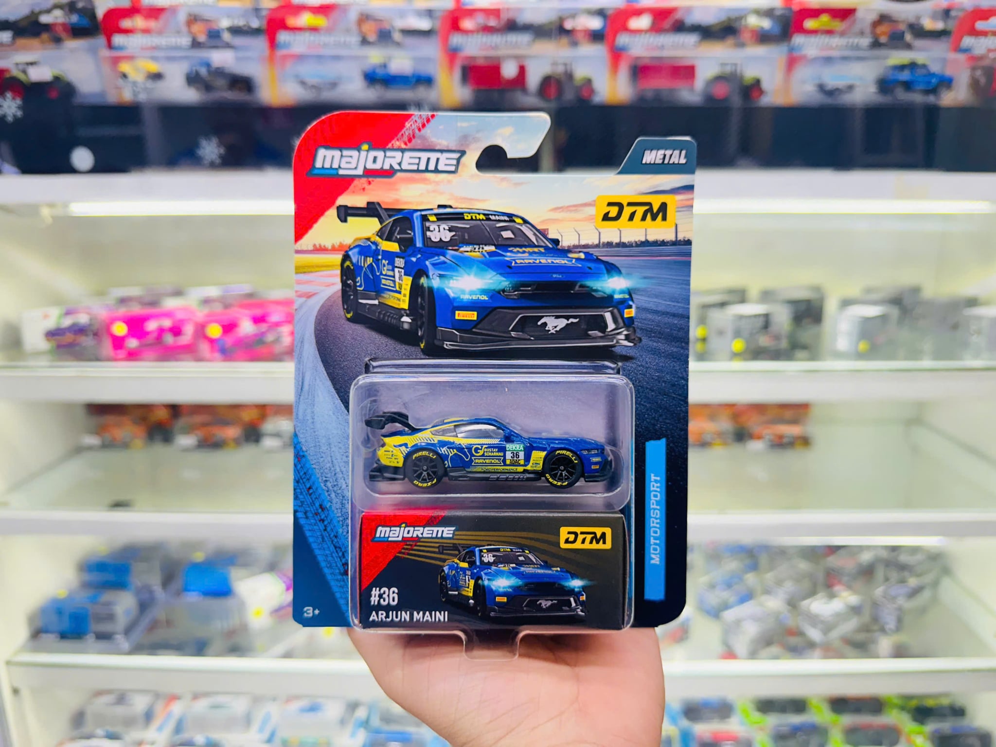 Đồ chơi xe mô hình Motorsport DTM Deluxe Cars Ford Mustang #36 Arjun Maini blue Majorette 8502101004 
