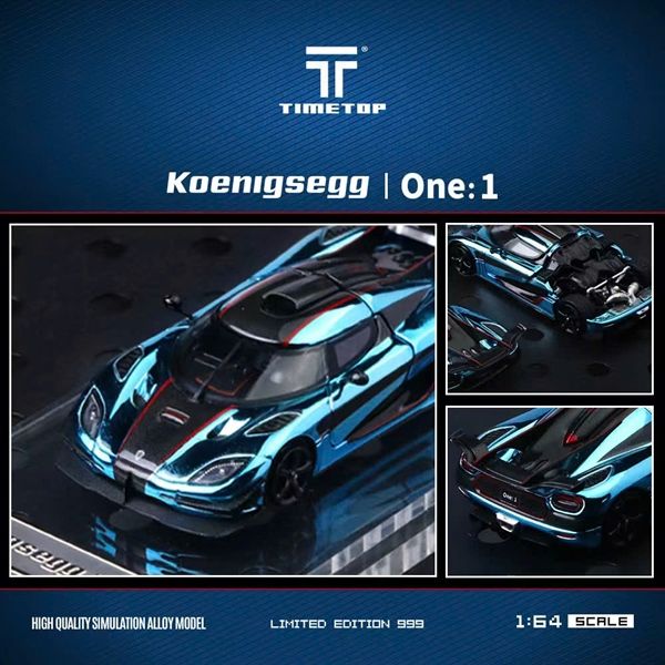  Mô hình xe ô tô Koenigsegg One:1 Metallic Ice Blue mở được nắp máy tỉ lệ 1:64 Timetop TT644818 