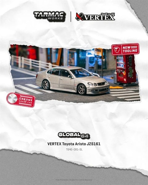  Mô hình xe VERTEX Toyota Aristo JZS161 Silver tỉ lệ 1:64 Tarmac T64G-081-SL 
