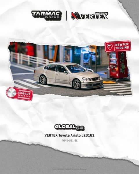  Mô hình xe VERTEX Toyota Aristo JZS161 Silver tỉ lệ 1:64 Tarmac T64G-081-SL 
