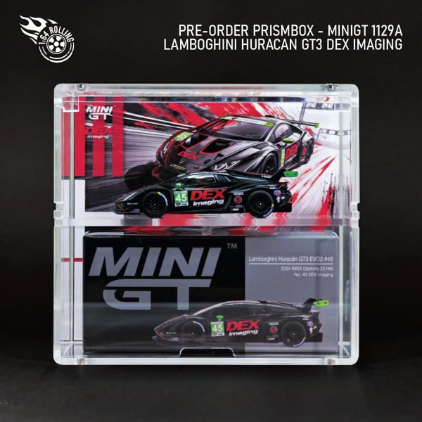  Hộp trưng bày mica mô hình  Lamborghini Huracán GT3 EVO2 No. 45 DEX Imaging 2024 IMSA Daytona 24 Hrs tỉ lệ 1:64 PRISMBOX MN1129 