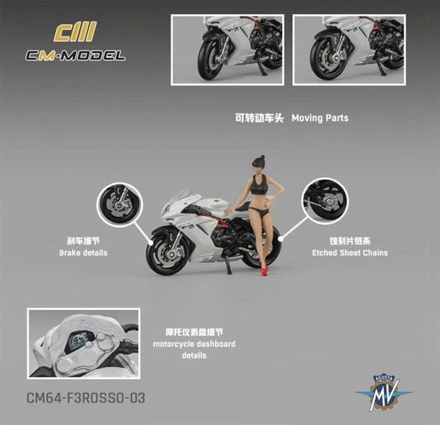  Mô hình xe MV Agusta F3Rosso White With Showgril tỉ lệ 1:64 CM64-F3Rosso-03 