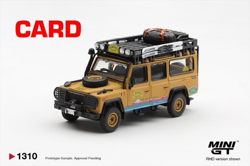  Mô hình xe Land Rover Defender 110 1998 Camel Trophy Tierra del Fuego CT.36 Romania bản card tỉ lệ 1:64 MiniGT MGT01310 