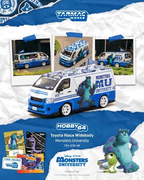  Mô hình xe Toyota Hiace Widebody Monsters University Disney tỉ lệ 1:64 Tarmac Works T64-038-MI 