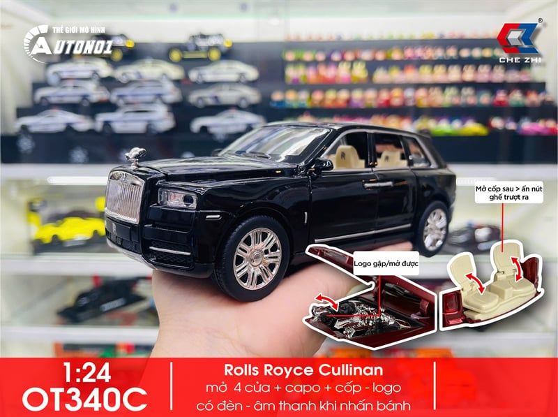  Xe ô tô mô hình bằng hợp kim và nhựa RR Cullinan tỉ lệ 1:24 Chezhi OT340 