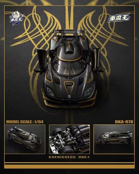  Mô hình xe Koenigsegg One:1 Carbon Golden Phoenix mở được cửa và nắp máy sau tỉ lệ 1:64 Demon King DKA-070 