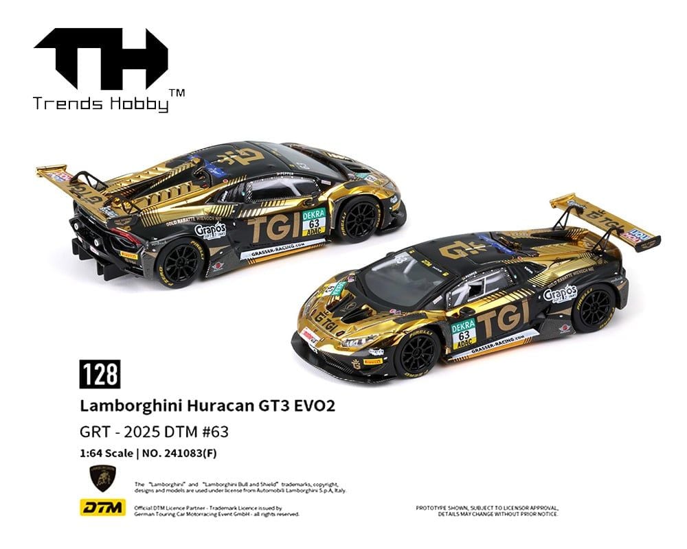  Mô hình xe Lamborghini Huracan GT3 EVO II - GRT-2025 DTM #63 tỉ lệ 1:64 Trends Hobby 241083F 