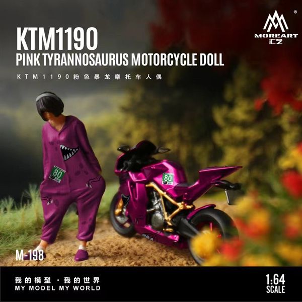  Set mô hình nhân vật figure và xe mô tô KTM 1190 Tyrannosaurus Roxy #80 pink resin tỉ lệ 1:64 MoreArt MO222198 