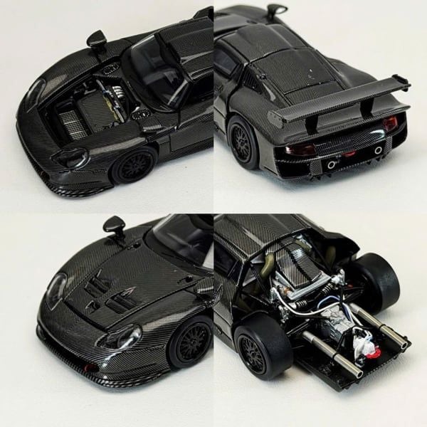  Mô hình xe 911 GT1(LeMans GT1 1997) Full Carbon Black mở được nắp máy Limited 500pcs tỉ lệ 1:64 Transcend model OT64863 