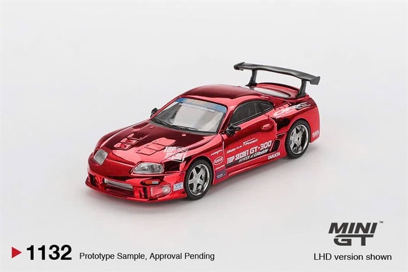  Mô hình xe Toyota Supra (A80) Top Secret GT-300 Top Secret Red Chrome tỉ lệ 1:64 bản card MiniGT MGT01132 NO CHASE CAR 