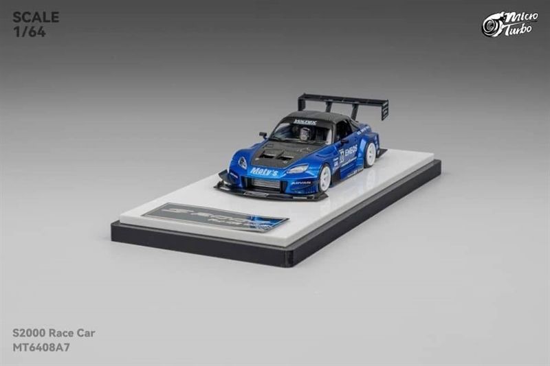  Mô hình xe Honda S2000 Race car Transparent Blue Eneos mở được capo tỉ lệ 1:64 MicroTurbo MT6408A7 