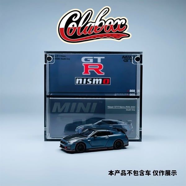  Hộp trưng bày mica cho xe Nissan GT-R Nismo 2024 NISMO Stealth Gray MiniGT có khung ảnh tỉ lệ 1:64 Colabox 868 PKC 