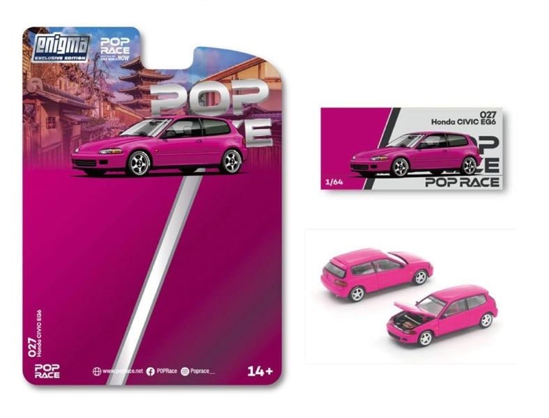  Mô hình xe Honda Civic EG6 pink card tỉ lệ 1:64 Pop Race PRE027 