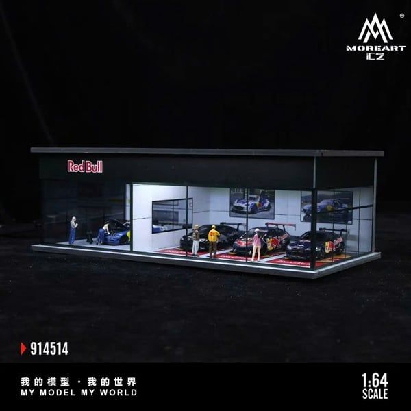  Hộp trưng bày mô phỏng showroom Red Bull - Parking Showroom Scene có đèn kích thước 30cm x 15cm x 10cm tỉ lệ 1:64 MoreArt MO914514 