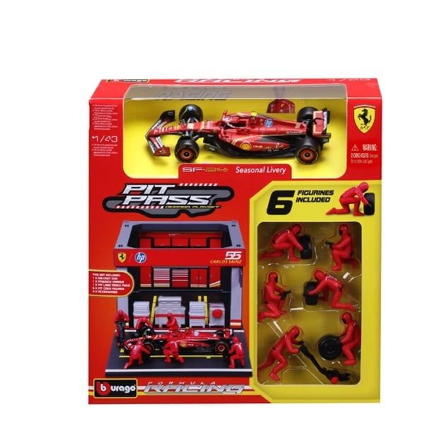  Set Mô hình xe đua F1 đi kèm 6 FIG + Pit Set Garage Ferrari SF24 tỉ lệ 1:43 Bburago 43-36862 OT43031A 