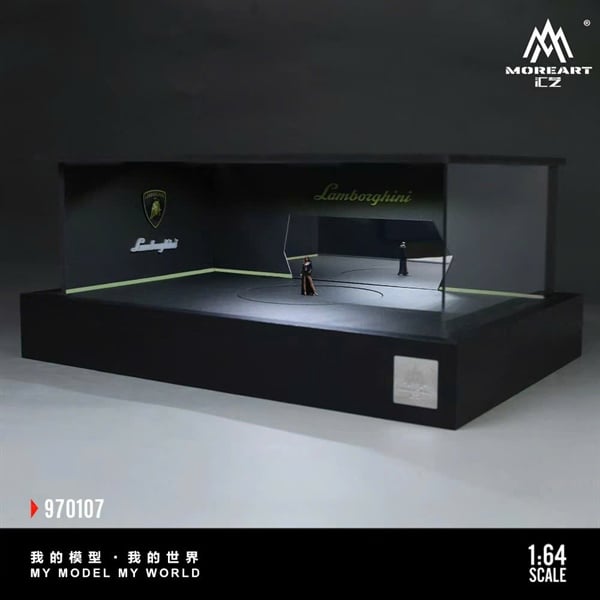  Hộp trưng bày mica mô phỏng Lamborghini xoay màn hình đứng cảnh mô hình 1:64 MoreArt MO970107 