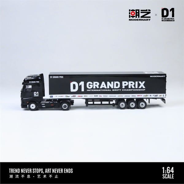  Mô hình xe đầu kéo Mercedes-Benz Actros Container Truck D1 Black tỉ lệ 1:64 Tide Art MD x D1 GRAND PRIX MD646737 