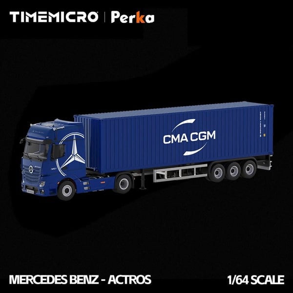  Mô hình xe tải container Mercedes Benz Actros CMA CGM blue tỉ lệ 1:64 Time micro x Perka TM646745 