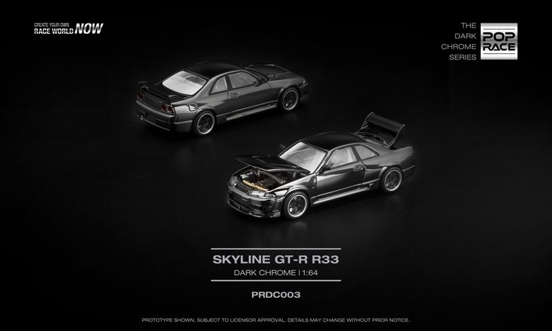  Mô hình xe ô tô Nissan Skyline GTR R33 dark chrome series mở được capo tỉ lệ 1:64 Poprace PRDC003 