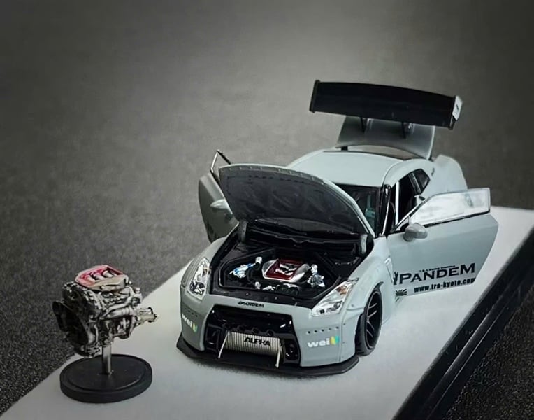  Mô hình xe Nissan R35 Pandem Wide Grey body tỉ lệ 1:64 PGM PGM-640703 