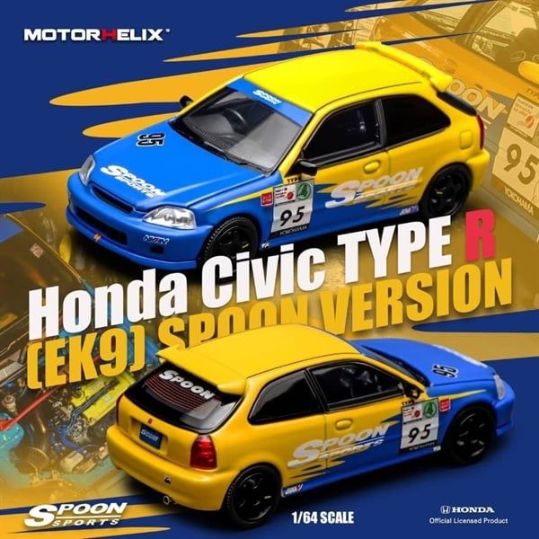  Mô hình xe Honda Civic Type-R EK9 Spoon Livery tỉ lệ 1:64 Motorhelix MHOT64475 