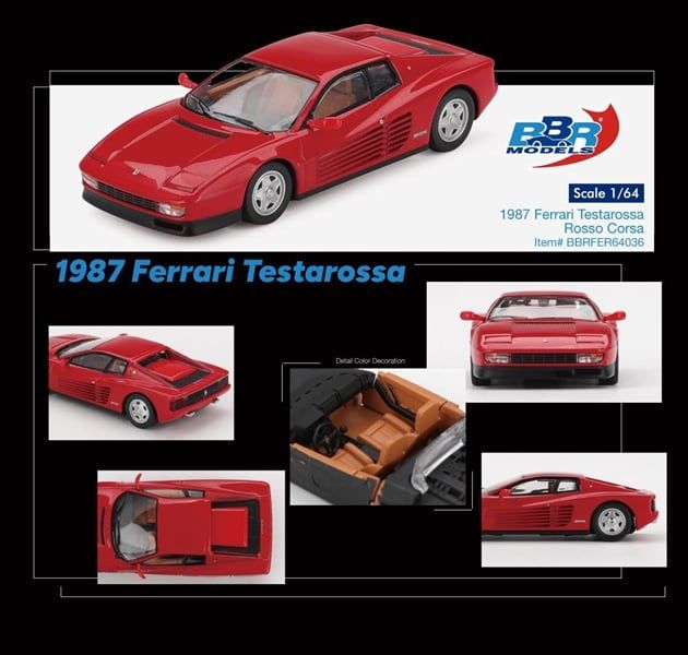  Mô hình xe 1987 Ferrari Testarossa Rosso Corsa tỉ lệ 1:64 BBR model BBRFER64036 