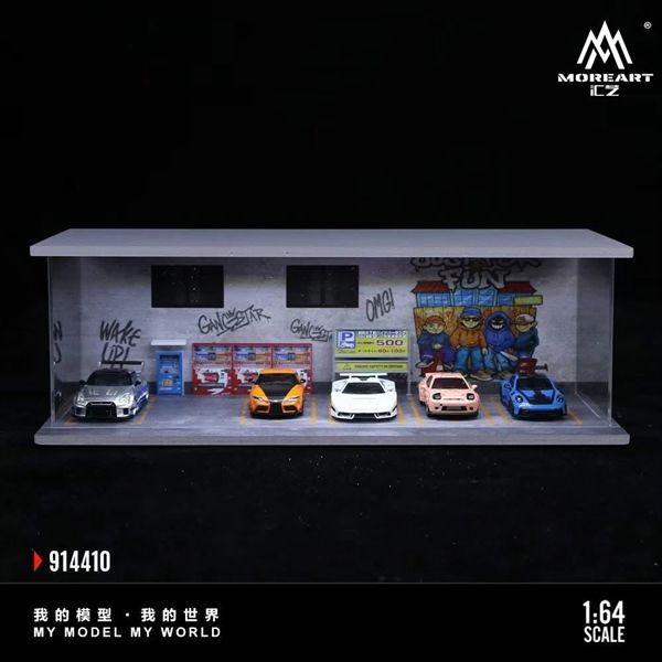  Hộp trưng bày mô phỏng bãi đỗ xe Parking lot - Art Graffiti Wall Lighting Edition Scene kích thước 30cmx13.3cmx10cm tỉ lệ 1:64 MoreArt MO914410 