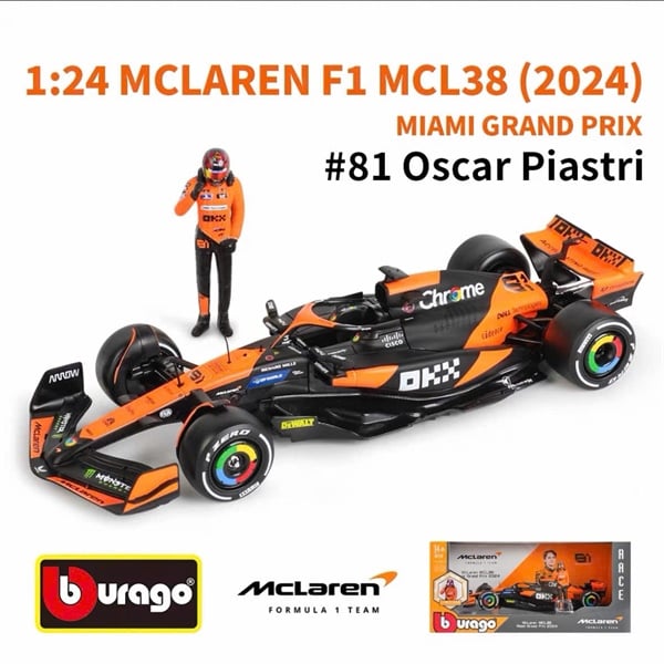  Mô hình xe đua F1 MCL38 Team Mc Laren N 4 Season 2024 có figure rời tỉ lệ 1:24 Bburago 28040-4 OT24091 