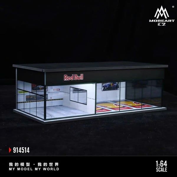  Hộp trưng bày mô phỏng showroom Red Bull - Parking Showroom Scene có đèn kích thước 30cm x 15cm x 10cm tỉ lệ 1:64 MoreArt MO914514 