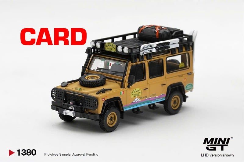  Mô hình xe Land Rover Defender 110 1998 Camel Trophy Tierra del Fuego CT.24 Italy tỉ lệ 1:64 MiniGT bản Card MGT01380 