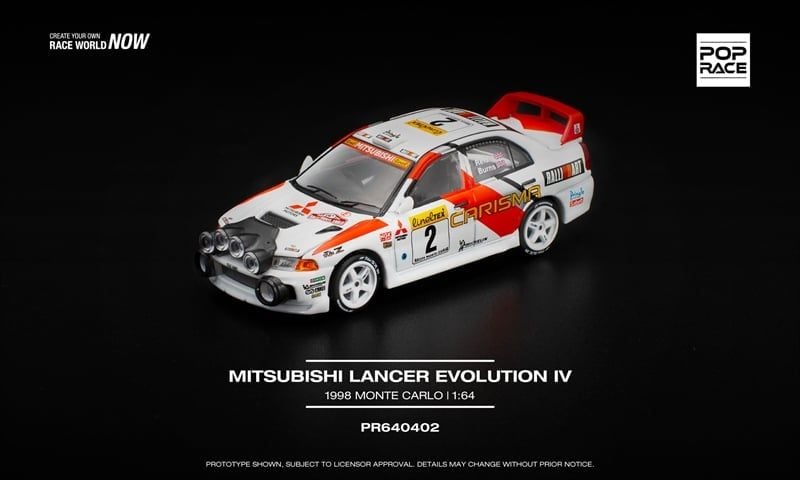  Mô hình xe ô tô Mitsubishi Lancer Evolution IV 1998 - Monte Carlo Rally mở capo tỉ lệ 1:64 Poprace PR640402 