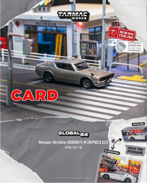  Mô hình xe Nissan Skyline 2000GT-R (KPGC110) (Silver) card tỉ lệ 1:64 Tarmac works T64G-087-SL 