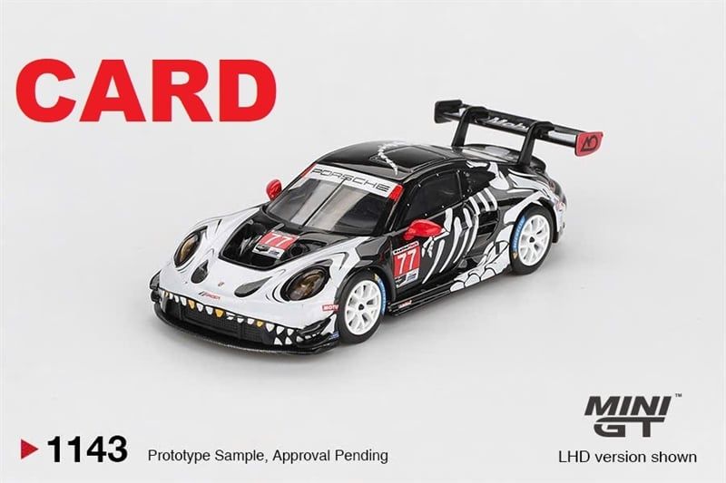  Mô hình xe Porsche 911 GT3 R #77 AO Racing 2025 IMSA Petit Le Mans bản card tỉ lệ 1:64 MiniGT MGT01143 