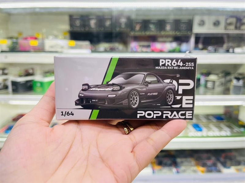  [Hàng Loose] Mô hình xe ô tô Mazda RX-7 Re-Amemiya - Gun metal tỉ lệ 1:64 Pop Race PR640255 