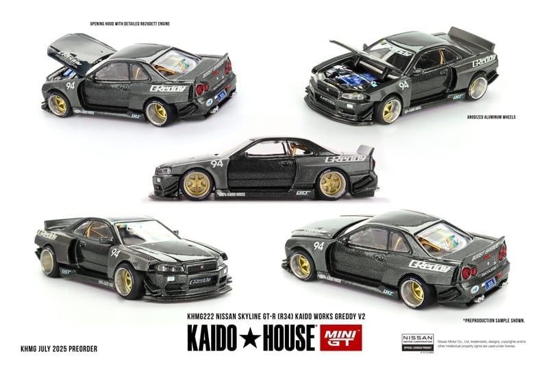  Mô hình xe Nissan Skyline GT-R (R34) Kaido Works GReddy V2 tỉ lệ 1:64 Kaido House KHMG222 