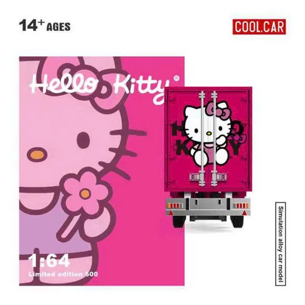  Mô hình xe Container Truck Kitty cat deep pink paint simulation Alloy Car Model tỉ lệ 1:64 CoolCar 