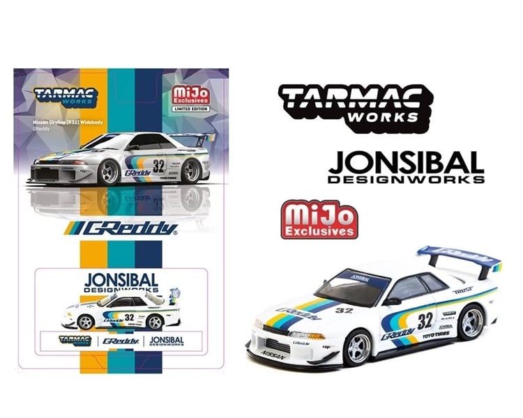  Mô hình xe Nissan skyline GTR R32 widebody Jonsibal Designworks Greddy tỉ lệ 1:64 Tarmac Works T64G-061-GDY 