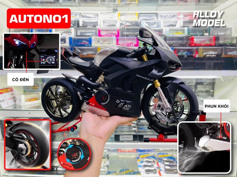  Mô hình xe Ducati V4S có động cơ - Nồi quay được - phun khói khi vặn ga - kèm ben nâng tỉ lệ lớn 1:6 Alloy model MT06007 