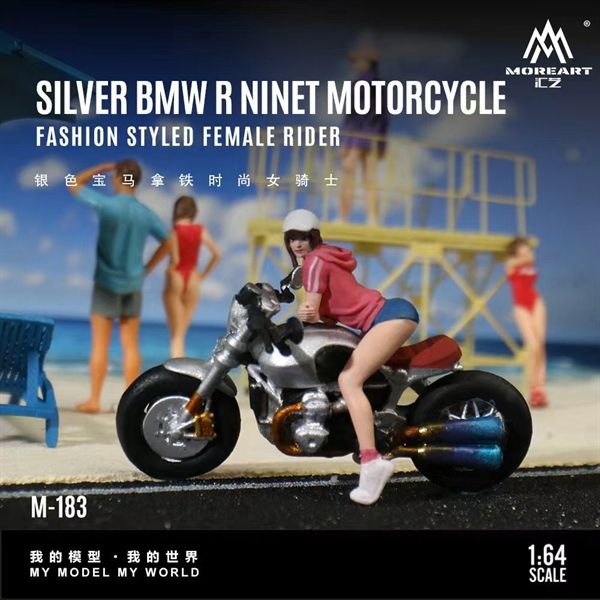  Mô hình xe mô tô và figure BMW Latte Fashion Female Knight Resin silver tỉ lệ 1:64 MoreArt MO222183 