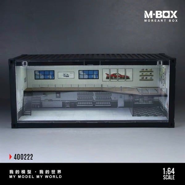  Hộp trưng bày mô phỏng container garage Repair Shop Scene K-Style Simulated có đèn và mica tháo lắp kích thước 38.7 x 16 x 16.5cm tỉ lệ 1:64 MoreArt box MB400222 