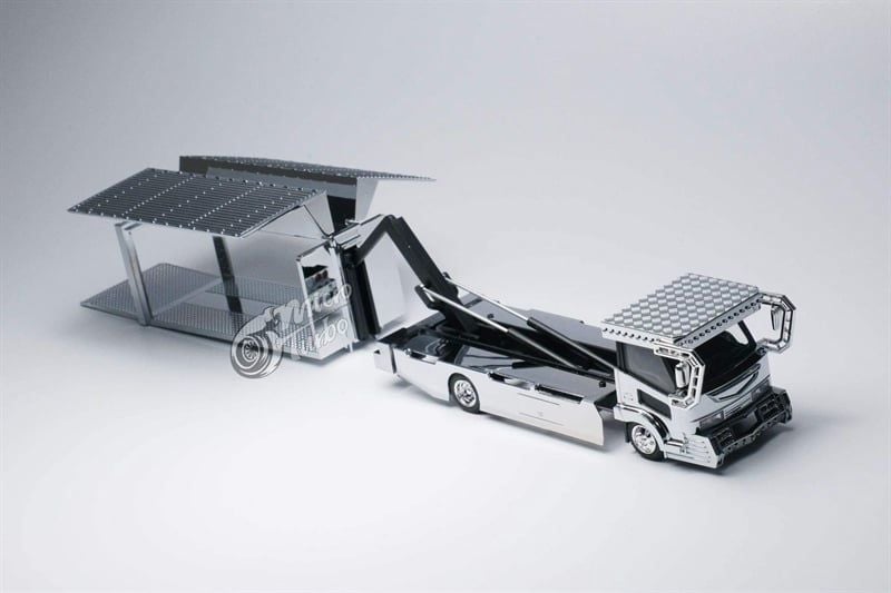  Mô hình xe Isuzu ELF Dekotora Version 2 Wing Custom Truck Silver electroplating tỉ lệ 1:64 Micro Turbo MT6404B1 