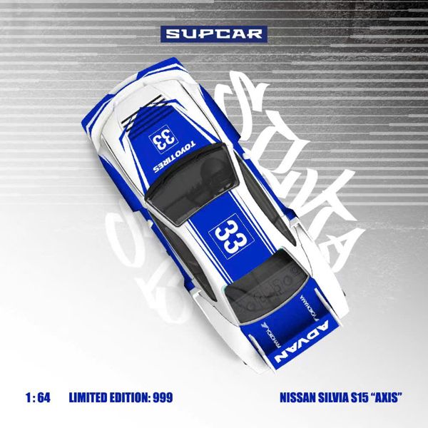  Mô hình xe Nissan Silvia S15 “AXIS” No. 33 Blue and White Livery Die-Cast Car Model tỉ lệ 1:64 SC model SC646011 