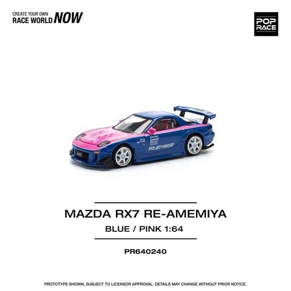  [Hàng Loose] Mô hình xe Mazda RX7 Re-Amemiya - blue/pink tỉ lệ 1:64 Poprace PR640240 